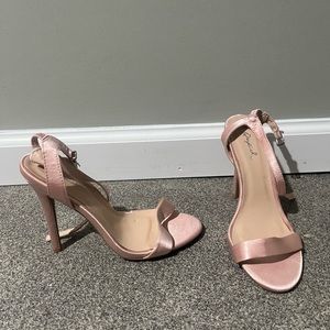 Light pink satin strappy heels